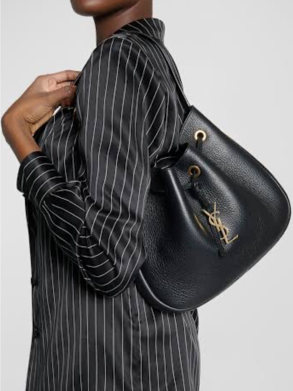 YSL Saint Laurent Grain Leather Shoulder Hobo Bag